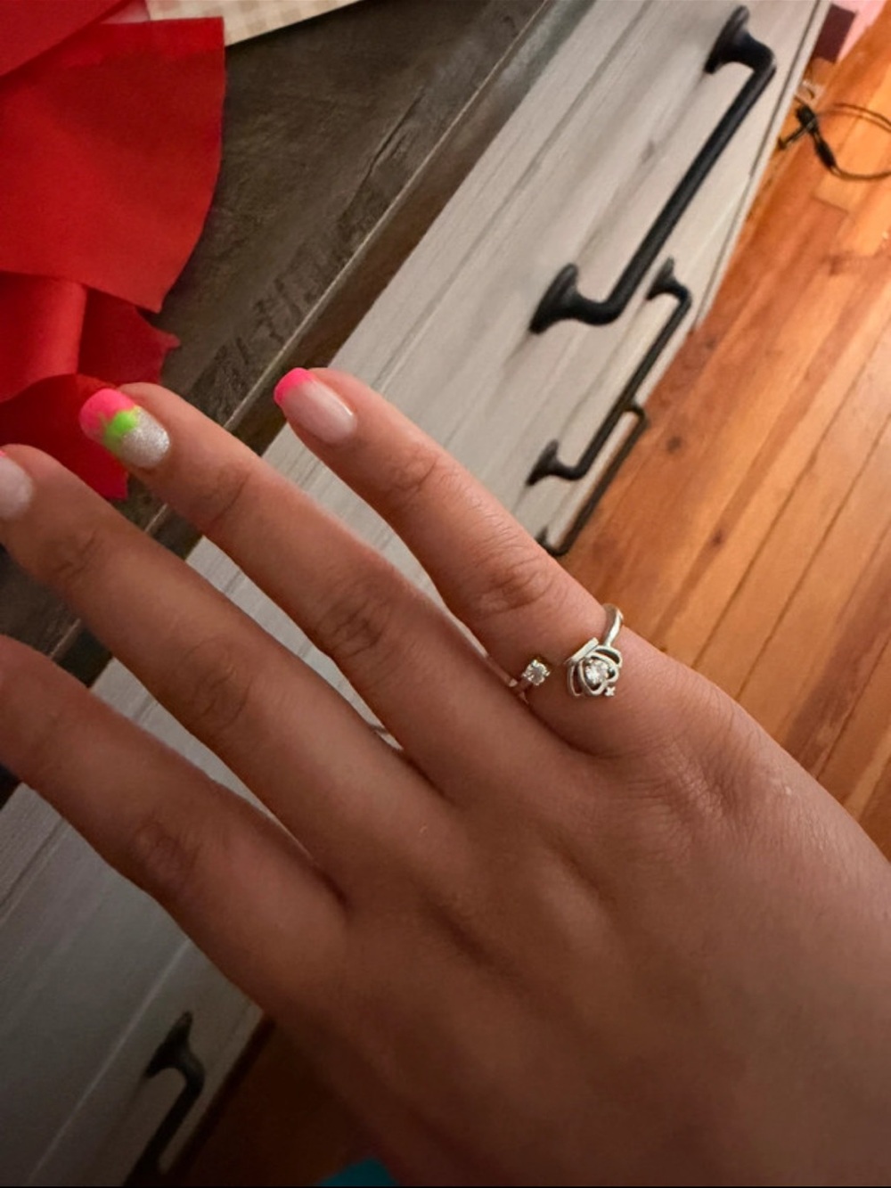 Sterling Silver Rose and Cubic Zirconia Stackable Ring - White